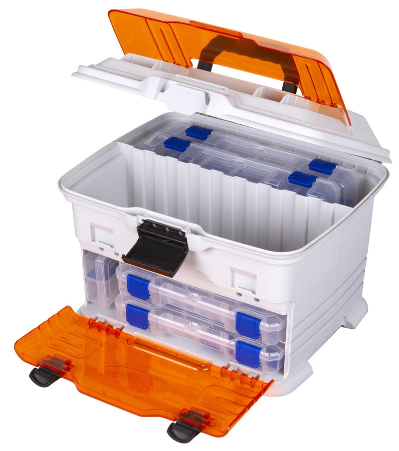 Flambeau Outdoors T4P Pro Multiloader Tackle Box - Portable Fishing Lure Organizer Station With Zerust Anti-RustTechnology, Includes 5 Removable Tuff Tainer Tackle Boxes, White/Orange - Image 3